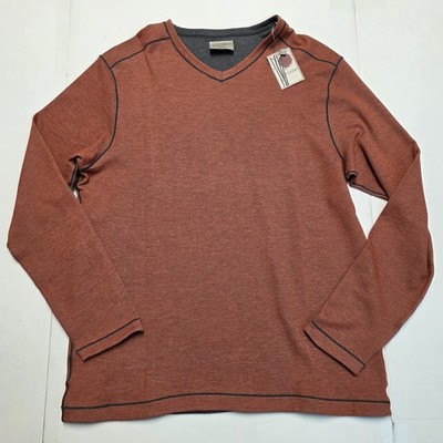 $110 New NICOBY V-Neck REVERSIBLE L/S Shirt Men's XL X-LARGE Rust Orange Gray