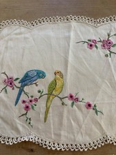 Vintage Australian Budgerigars Parrots Blossom Centrepiece Doily Placemat Linen