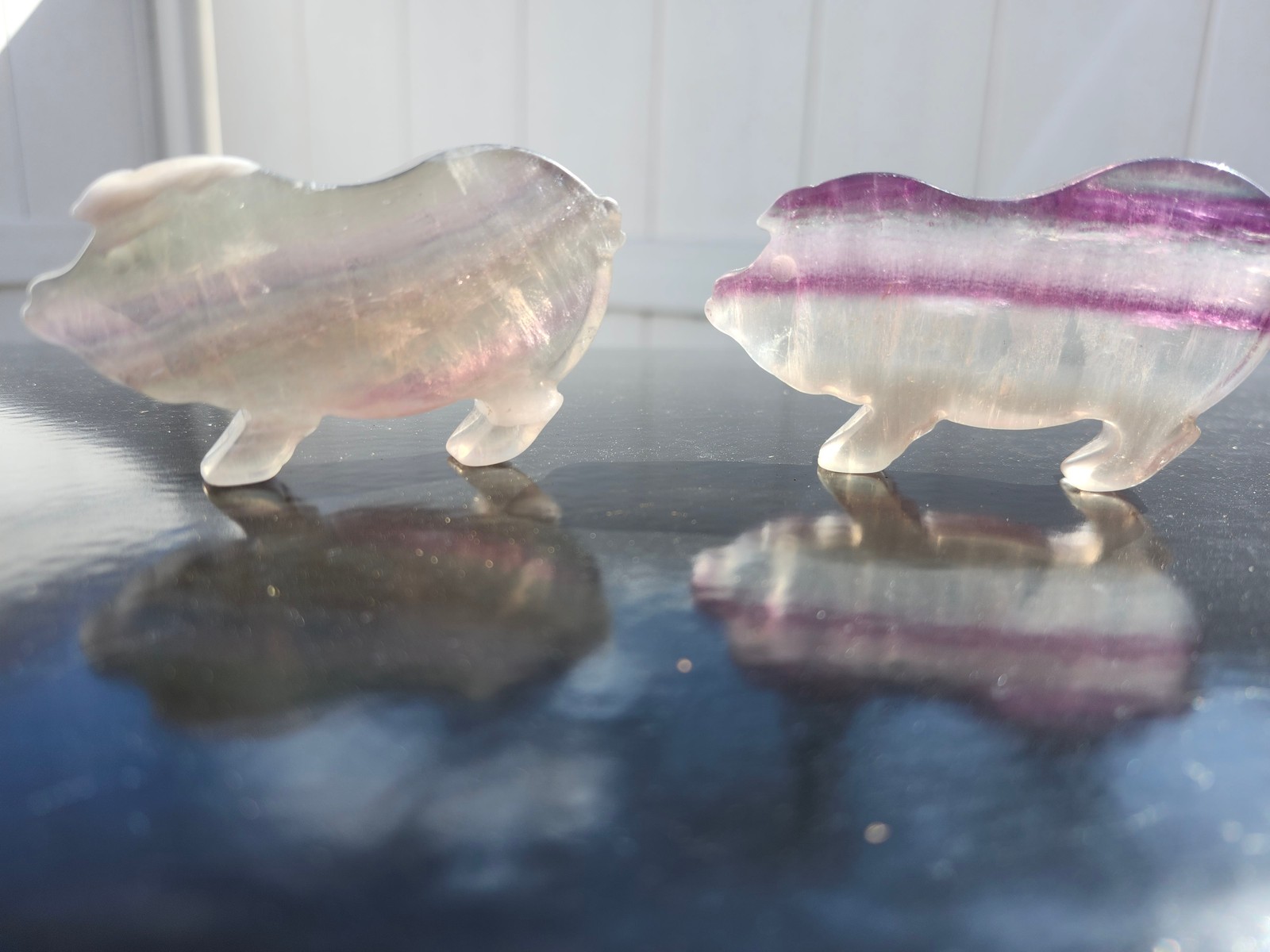Rainbow fluorite pig figurine for crystal healing and decor