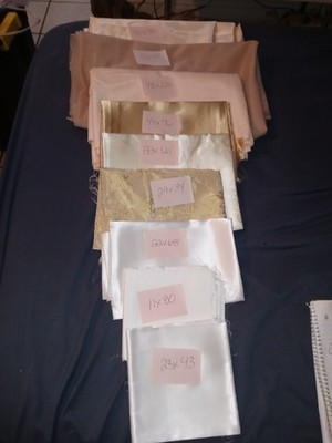 Assorted Satin/Brocade Fabric Pieces Lot, Multicolor, Various Sizes