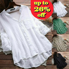 Blouse Loose Button Oversized Linen Tunic Long Sleeve Baggy Top Shirt Women