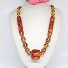Vintage Reconstructed Amber Beaded Necklace 80s Statement Costume Jewelry