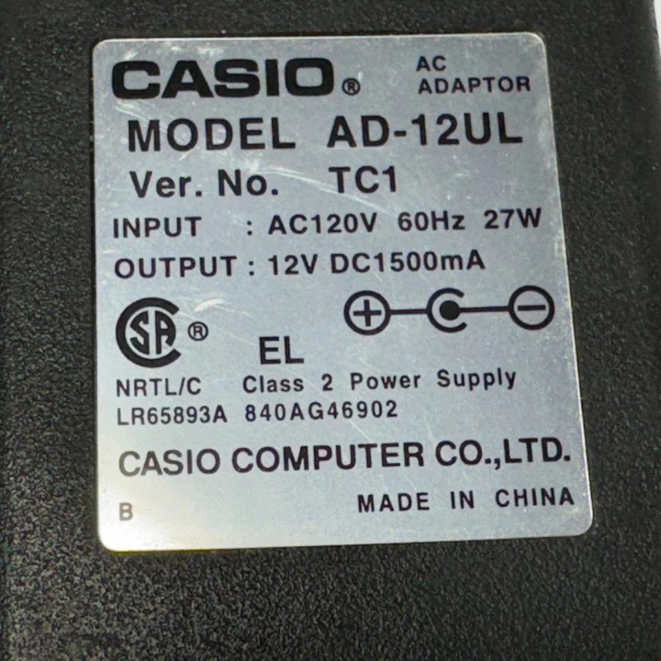 Casio Power Adapter AD-12UL TC1 12v 1500mA Red Tip Class 2 OEM Original Genuine - Image 2 of 4