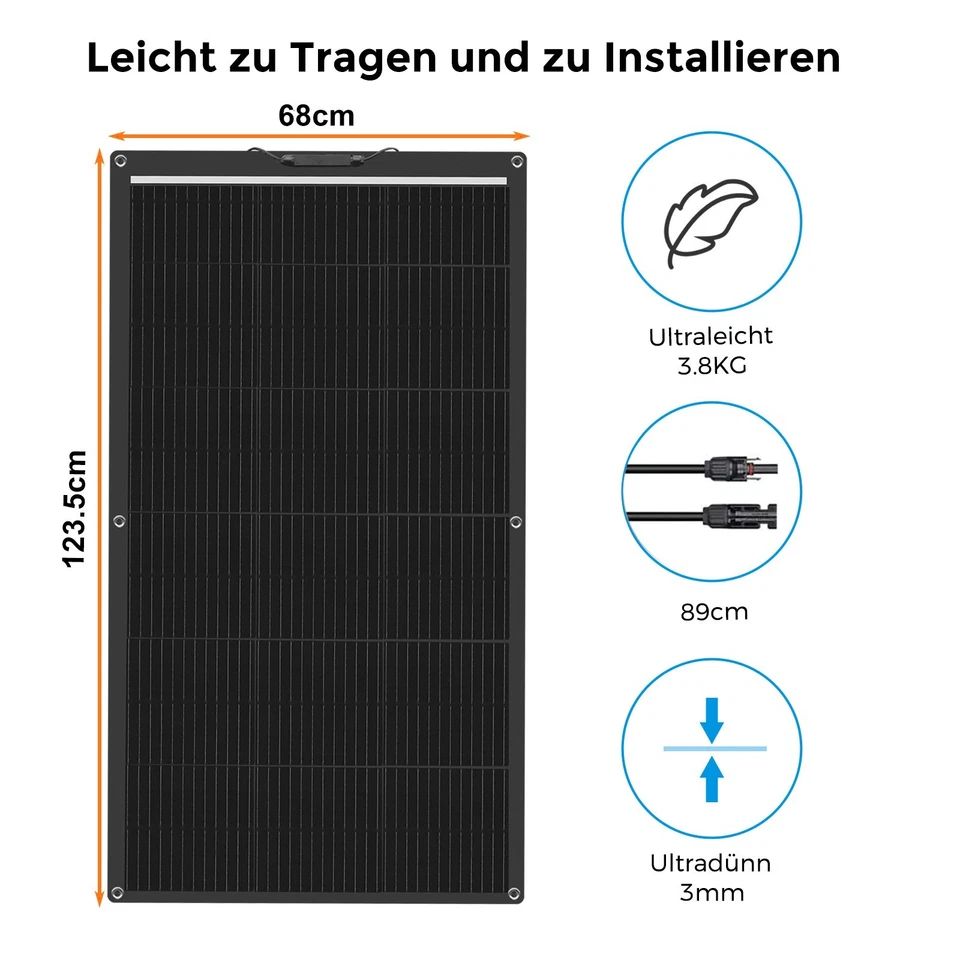 340W Solarpanel Flexible Balkonkraftwerk 300W-Wechselrichter Dach Wohnmobil Mono - Bild 2 von 4