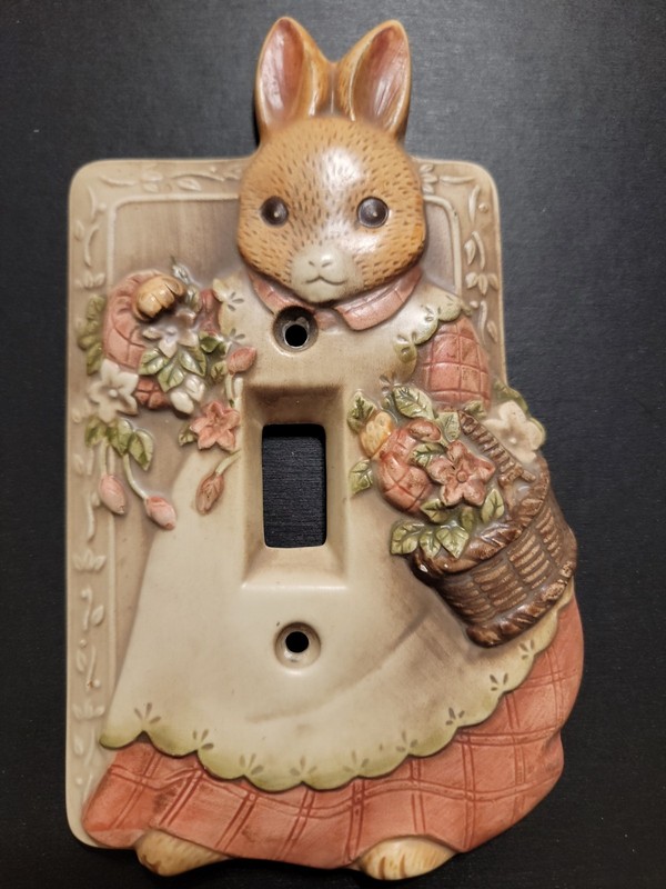 Takahashi 3D Switch Plate Cover  Child's Room Bunny Rabbit in Apron w/Flora