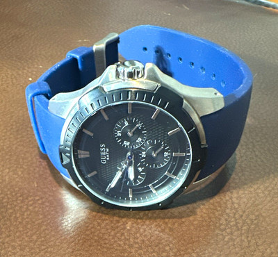GUESS Steel Multifunction Quartz Black Dial Blue Silicone Strap 50m