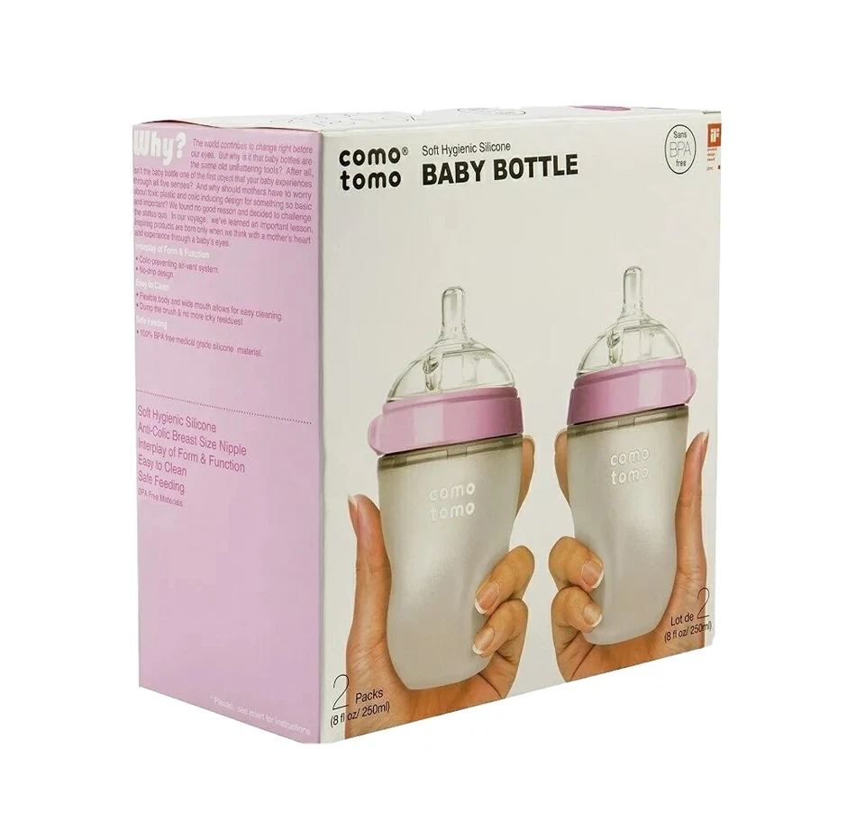 Comotomo Natural Feel 5 oz Baby Bottle - 4 Pack 2 Pink 2 Green New! - Image 2 of 4
