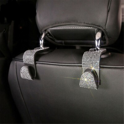 Car Seat Hook Hanger Bag Organizer Holder Clip Diamond For Women White 2PCS