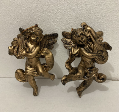 Angel Cherub Golden Ornament Set Of 2 Christmas Tree Ornament