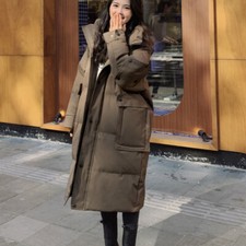 Women Long Quilted Jacket Warm Padded Coat Thick Over Knee Length Big Pocket