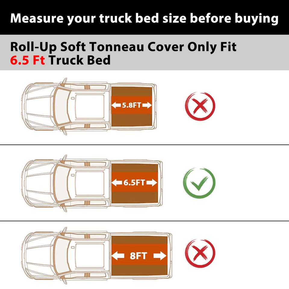 For Chevy Silverado Sierra 1500 1988-2007 Soft Roll-Up 6.5ft Bed Tonneau Cover - Image 4 of 4