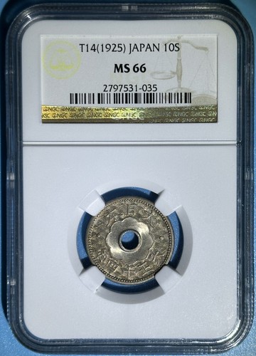 Japan 1925 Taisho Year Yr 14 10 Sen Choice BU Coin Finest NGC MS 66 Y#45 Top Pop