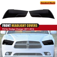 Smoked Black Front Headlight Lamp Cover Trim Bezels For Dodge Charger 2011-2014