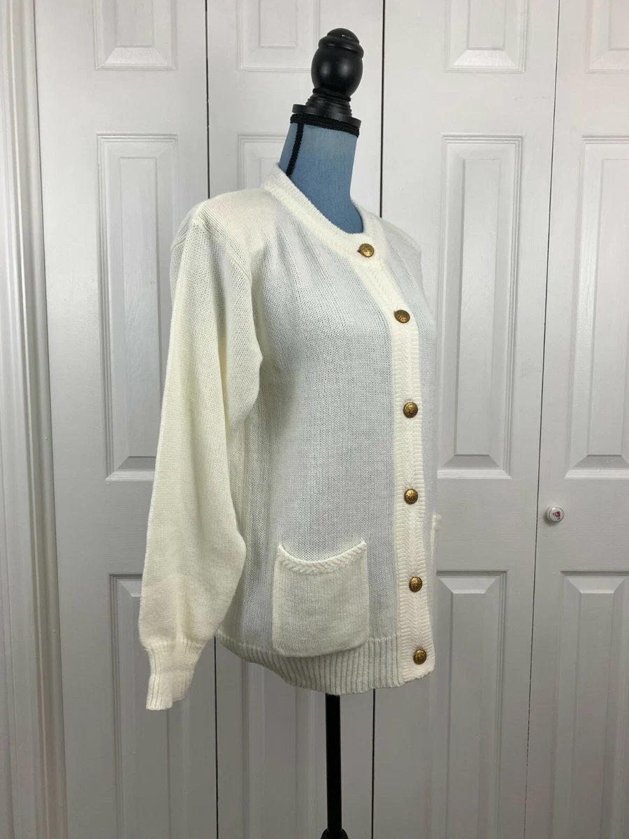 Vintage 1980's 1990's KMART BASIC EDITIONS Cardigan Knit Sweater Ivory Size  Med