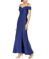 Nightway Off-The-Shoulder Sateen Slit Gown Twilight Size 6 119