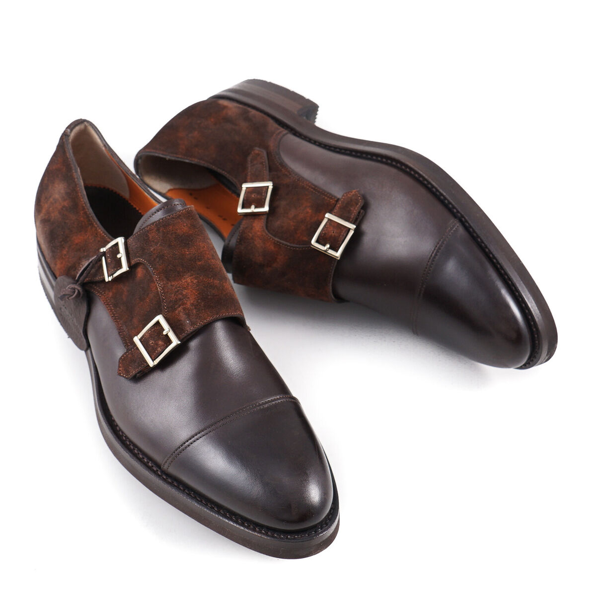 Santoni Goodyear-Welt Double-Buckle Leather and Suede Monk Santoni Goodyear-Welt Double-Buckle Leather and Suede Monk