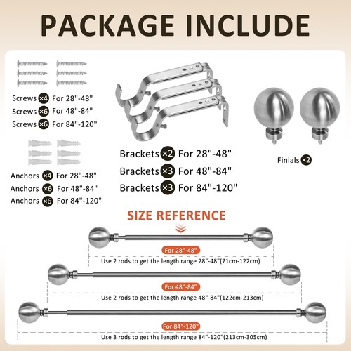 3/4" Gardinenstangen-Set, gespleißt verstellbar strapazierfähig Gardinenstangen, 28"-120" - Bild 28 von 35