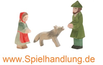 OSTHEIMER Holzfiguren-Set, Rotkäppchen, Wolf und Jäger 3-teilig Sammlerobjekte