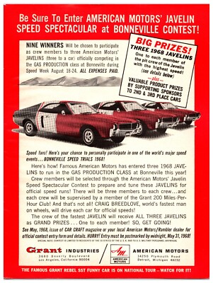 Original 1968 AMC Javelin Cars Giveaway - Print Advertisement (8x11) *Vintage*