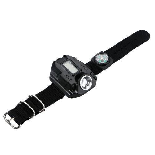 Montre-bracelet rechargeable écran tactique DEL USB lampe de poche torche - Photo 1/24