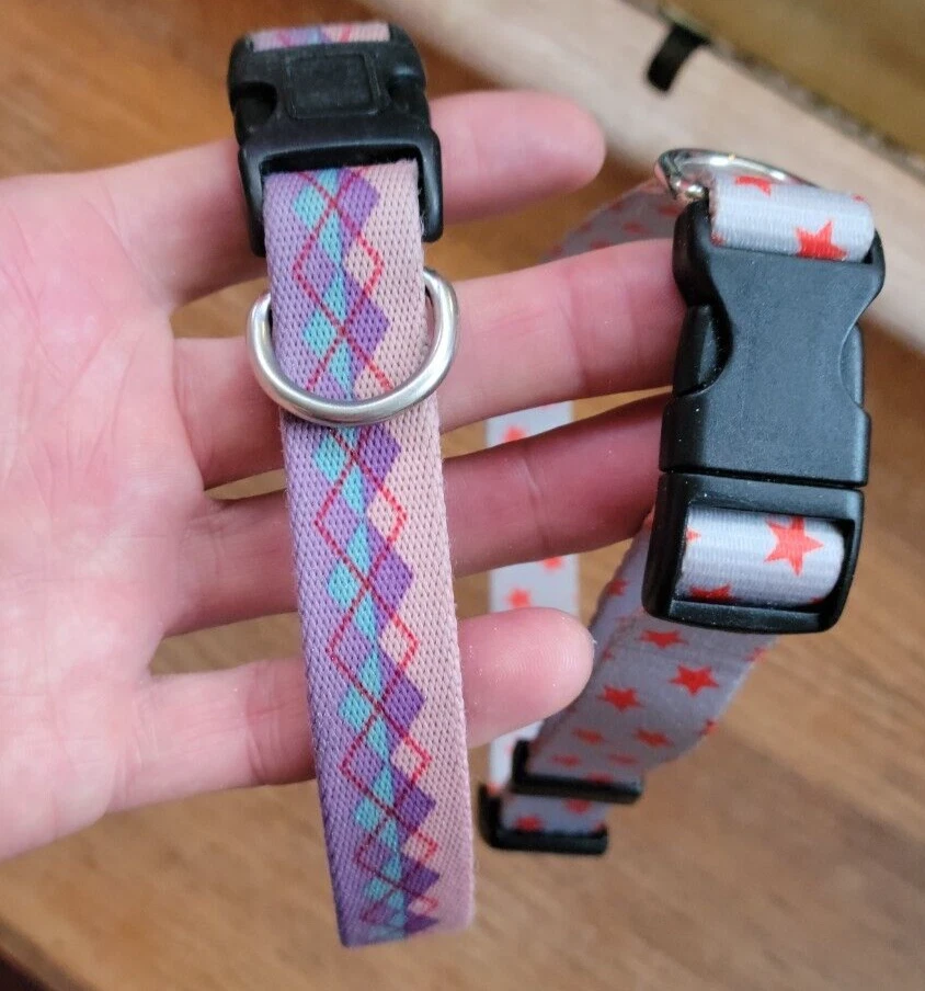 Handmade Pet Dog Collars Stylish Small-Medium Bundle Stars Check Pink Blue x2