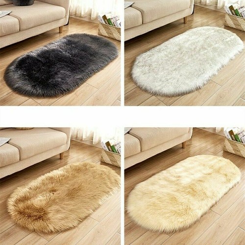 Faux Fur Fluffy Shaggy Solid Area Rug Balcony Oval Floor Carpet Bedroom Decor - Picture 6 of 25