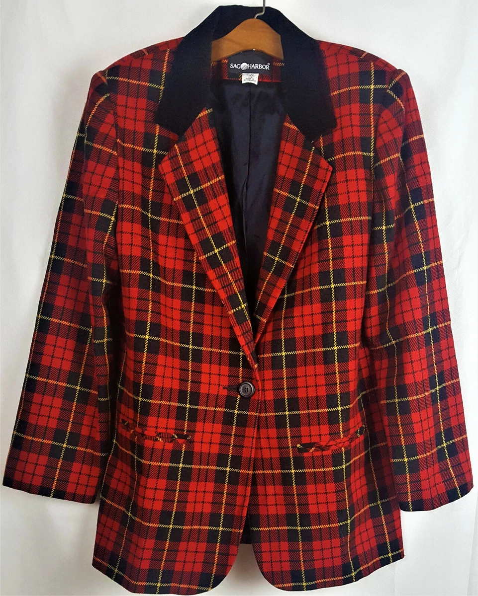 Red and black plaid blazer women's deals