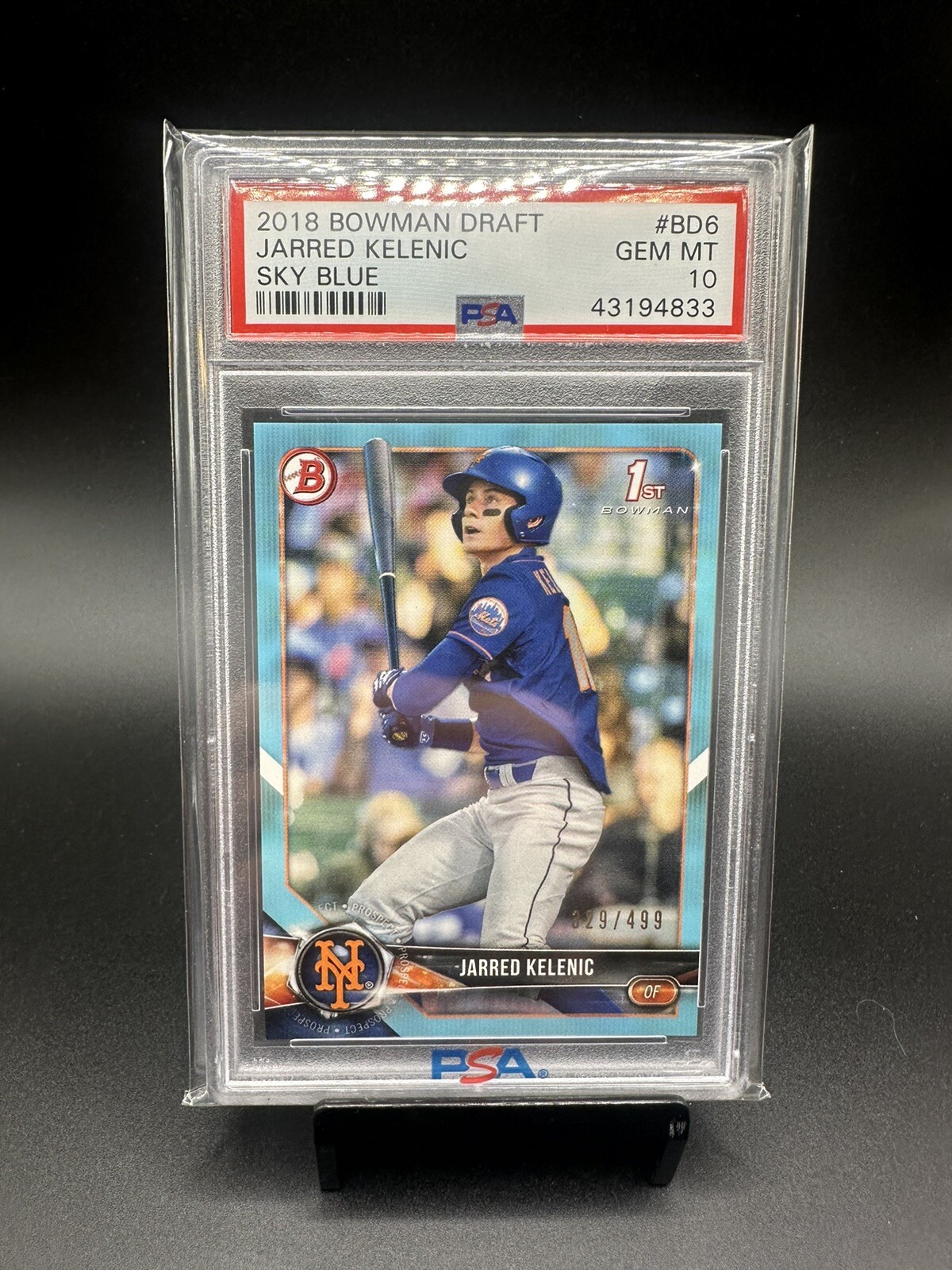 2018 Bowman Draft Jarred Kelenic Batting Sky Blue Ref /499 PSA 10 Gem