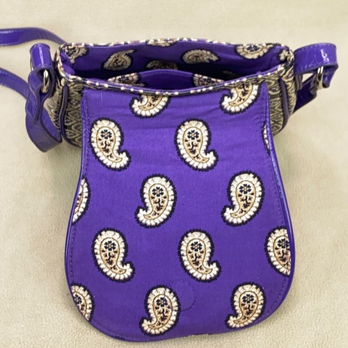 Vera Bradley Coated Cotton Shiny Purple Black Beige Small Crossbody Bag Purse - Picture 4 of 12