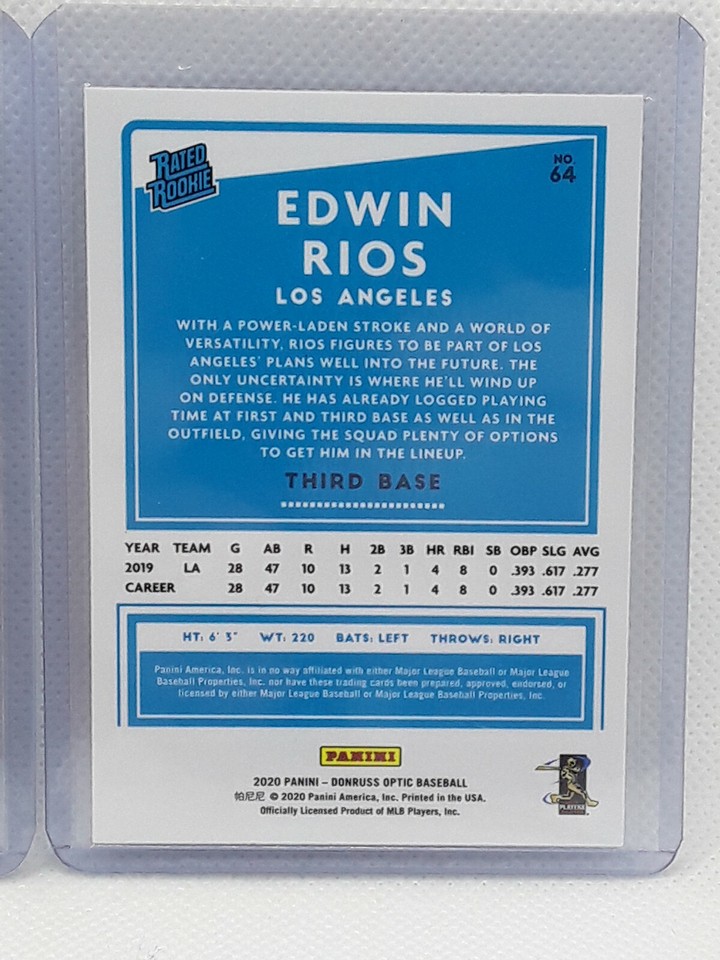Edwin Rios 2020 Donruss Optic Baseball - Rated Rookie #64 - Los Angeles ...