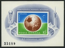 ROMANIA Bl. 115 **, 1974, Bl. World Cup, Mi. 50.-
