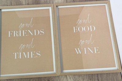 Kitchen Wall House Decor Frame Set 2 Food Wine Friends Dining Room 12x15
