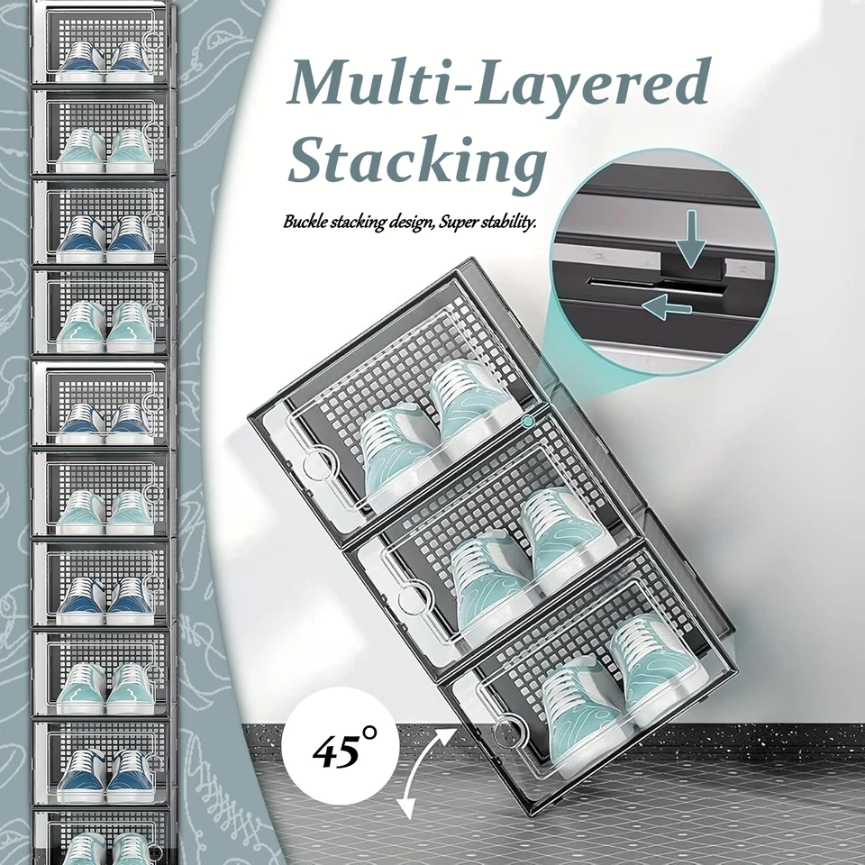 X-Large коробки для хранения обуви органайзеры прозрачный пластик штабелируемые упаковка 12/24 - Изображение 4 из 4