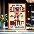 2D Flat, 1pc 12x8 Inch Aluminum Vintage Blue Grass BBQ Tin Metal Signs - Rustic