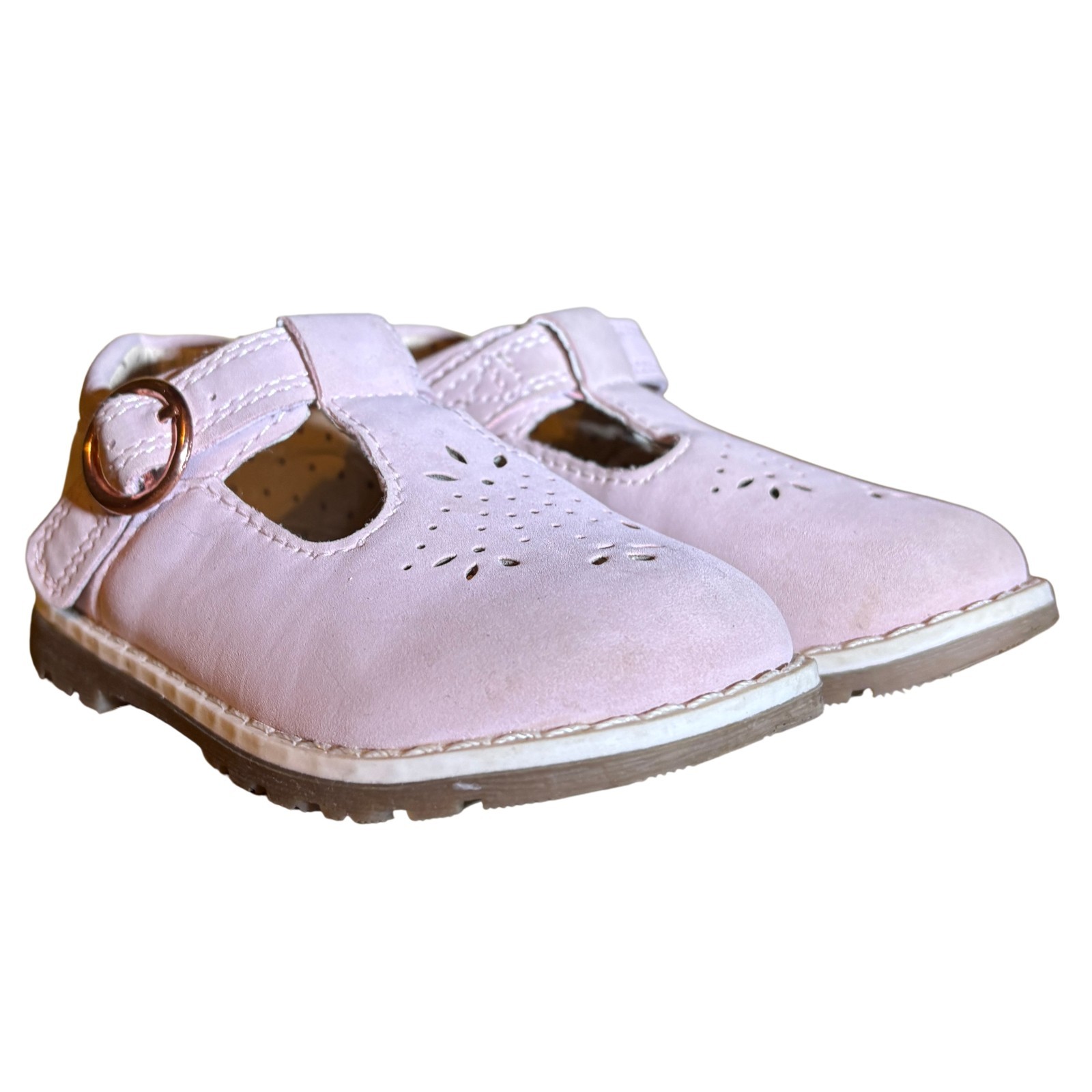 Kids Girls Baby Mothercare Size 4 Pale Pink Suede Mary Jane T-Bar Shoes