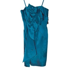 NWT $180 ADRIANNA PAPELL Sleeveless DRAPED COCKTAIL DRESS Teal Blue SATIN Sz 10