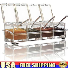 Durable Food Grade Condiment Dispenser Set W/ 4 Compartment Spoons Non-Slip Tray