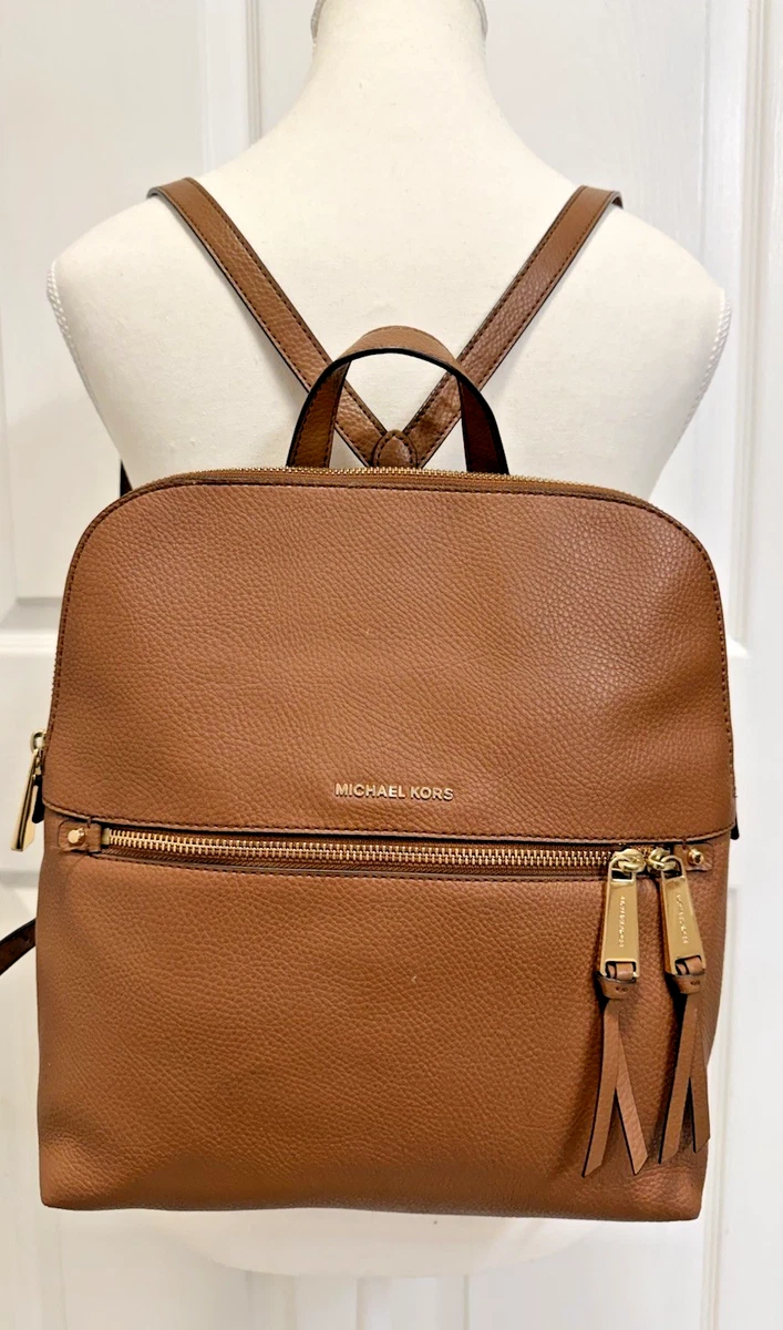 Michael Kors Rhea Slim Medium Brown Pebbled Leather Backpack Gold Trim NWT Michael Kors Rhea Medium Backpacks for Women for sale | eBay main image 4