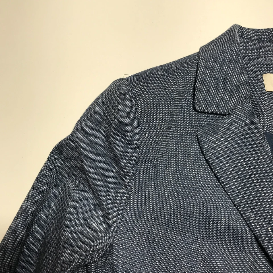 Chaqueta Blazer Loft Petites Talla 00P Un Botón A Medida Gris Azulado Natural Slub Foto 3 de 4