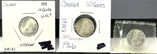 3 Canada Proof & BU Dime Lot 80% SILVER Canadian 10C 10 Cent Coin 1959 1966 1967