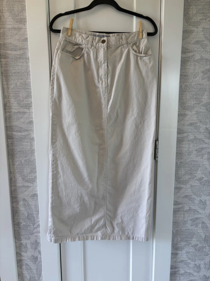 Maxi falda informal de algodón beige caqui de los 90 Jone’s Jeans para mujer talla 6 defecto de hada Foto 3 de 4