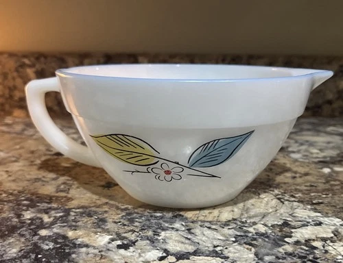 Vtg 50s Anchor Fire King 7 1/2"  Biscayne Print Batter Bowl With D Handle & Pour
