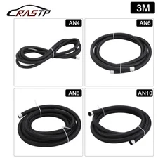 Black Fuel Hose Oil Gas Line AN4-AN6-AN8-AN10 Nylon/Stainless Steel Braided