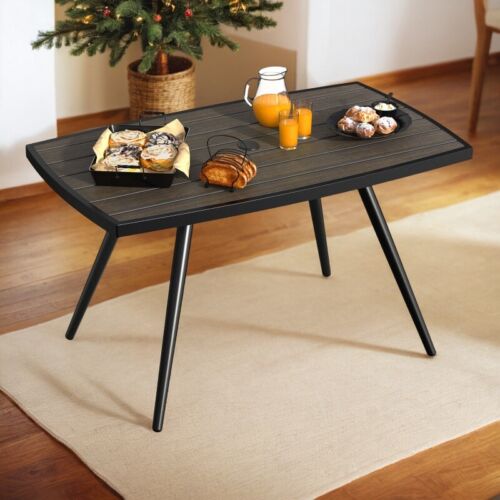 Patio Dining Table for 6 Person Outdoor Table with Umbrella Hole Rectangular