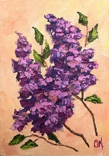 Lilac Oil Painting Original Abstract Impasto Pink Flowers Small Wall Art 5"x7"
