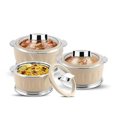 JAYPEE DAZZLE INNER STAINLESS STEEL CASSEROLE SET OF 3 WITH CHROME PLATED KNOB