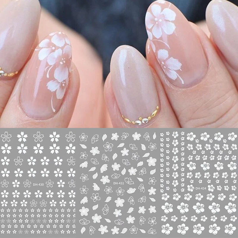 White and gold flower nail decals