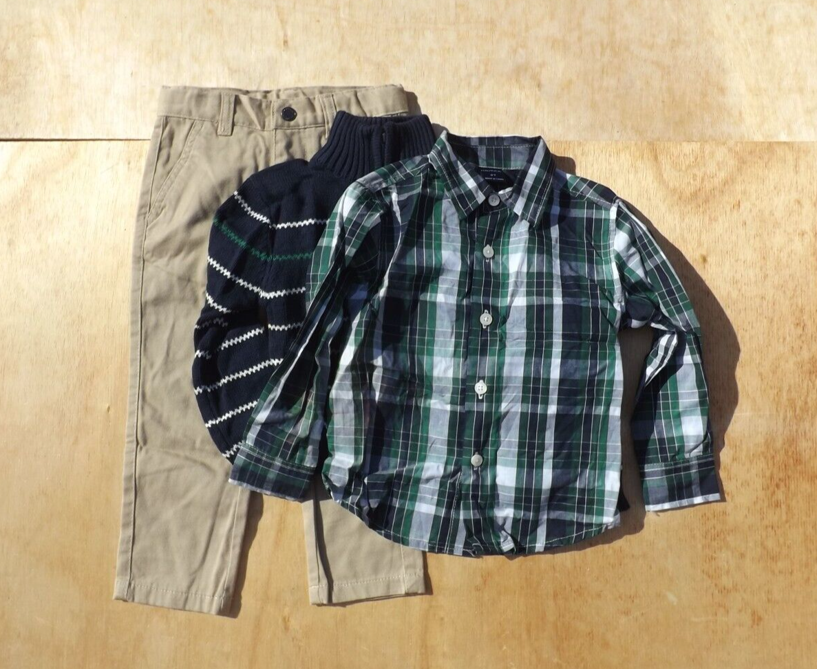 Size 2t Boys Plaid Sweater Pant Set, Nautica, Blue Green