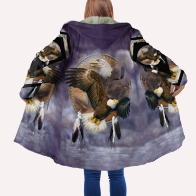 Eagle Feathers Native American All Over Printed Hooded Cloak Coat