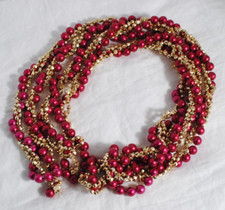 Red and Silver Bead Ball Twisted Garland Seasonal Deco 104 inches End to End